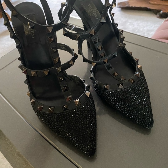Rare Authentic Valentino Noir Rockstud Caviar Crystal/ Swarovski Pumps - Picture 4 of 13